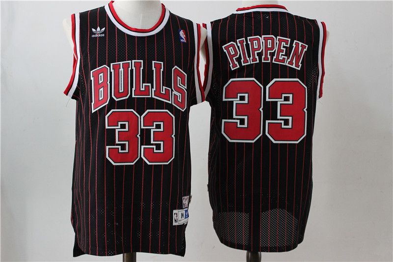 Men Chicago Bulls #33 Pippen Black red stripw Throwback NBA Jerseys